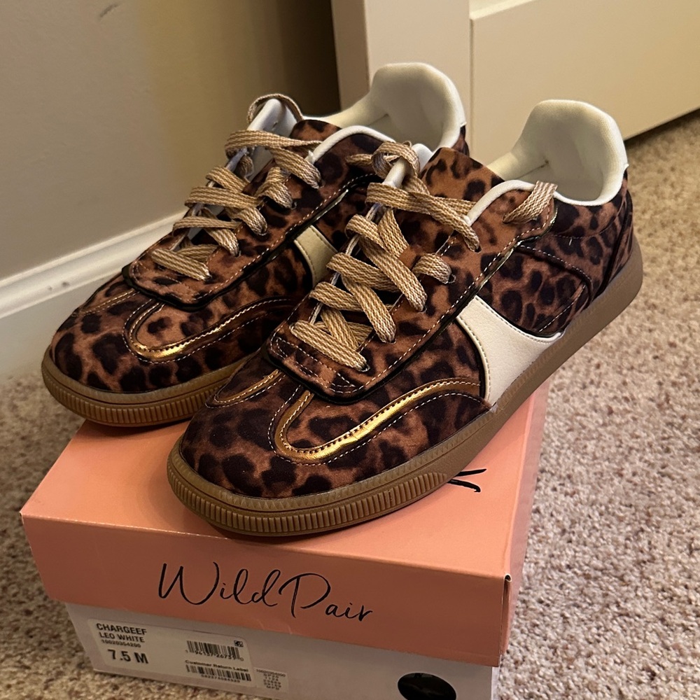 Wild Pair Leopard Print Sneakers with Tan Laces